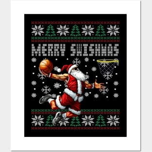 Merry Swishmas Ugly Christmas Basketball Christmas Posters and Art